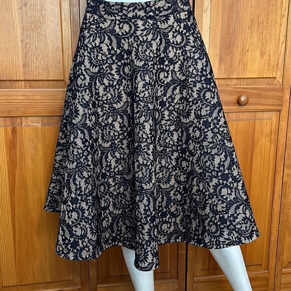 Anthropologie Birdcage Navy Lace A line lined Skirt Medium - Picture 4 of 12